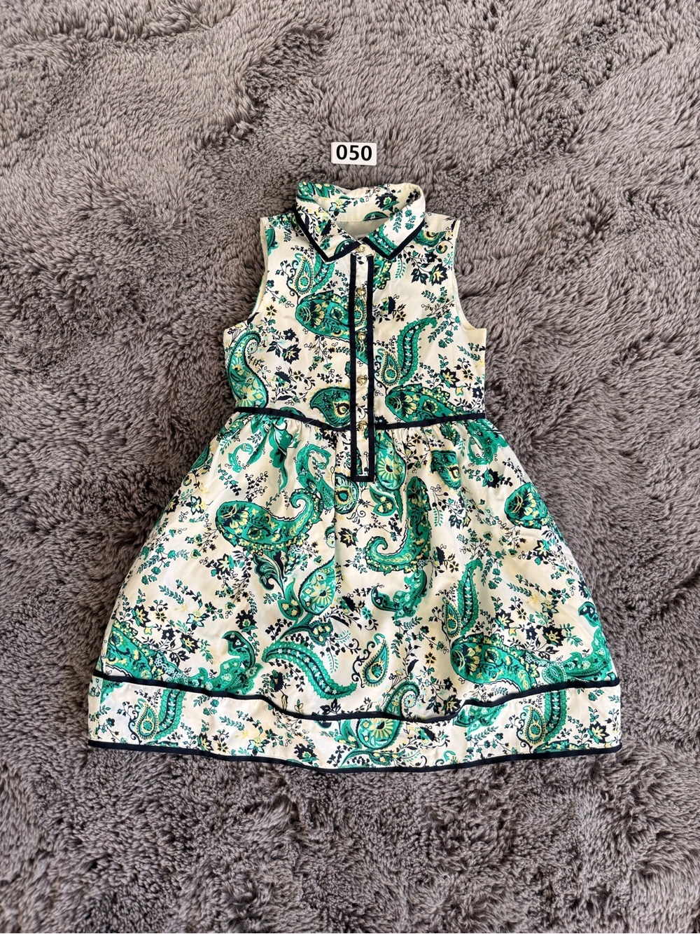 Janie and Jack Cream Dress with Green Paisley Print